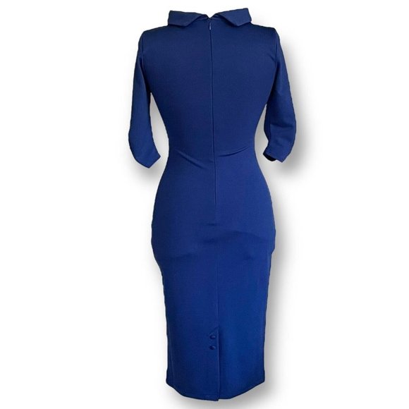 Unique Vintage Womens Blue Cassidy Wiggle Dress Sz 4 Retro Pin Up Girl Cowl Neck - Picture 6 of 7